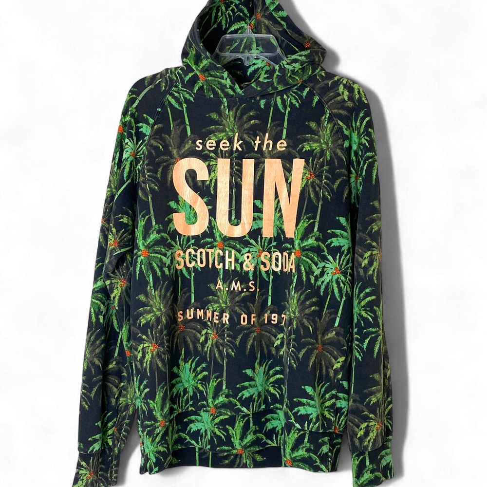 Scotch & Soda Hoodie Sweatshirt Green Black Palms Men’s Size L Seek the Sun